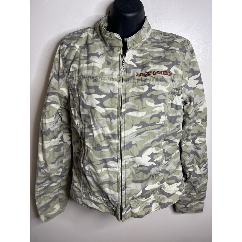HARLEY DAVIDSON CAMOUFLAGE JACKET Women's Size Medium Motorcycle Jacket *flaw
